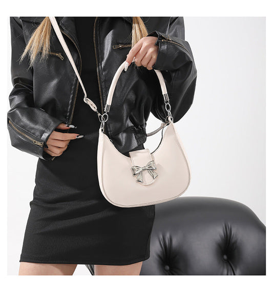 Women’s Bow-Adorned Chain Shoulder Bag - Crossbody Purse with Detachable Strap