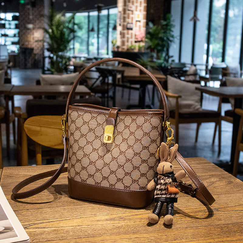 Women's Rabbit Muse Bucket Bag - Heritage Print & Crafted Leather Convertible Carry with Signature Charm & Optimized Capacity
