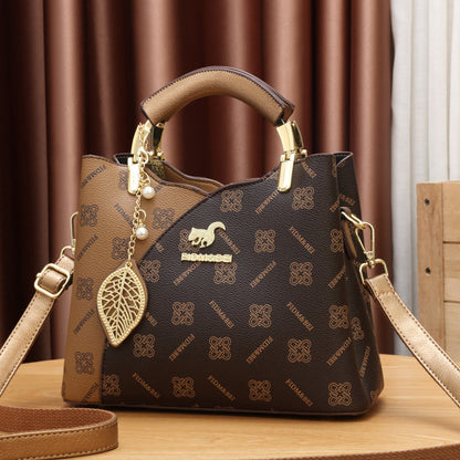 Women's Artisan Color-Block Tote - High-Capacity Convertible Shoulder Bag with Signature Print