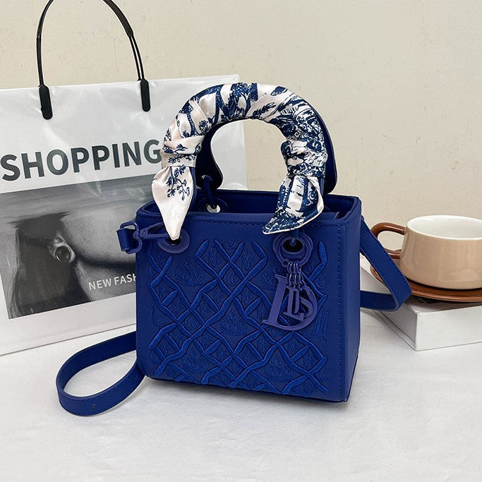 Women's Artisan-Embroidered Quilted Satchel - Heirloom-Quality Shoulder Bag w/ Detachable Silk Scarf & Convertible Strap, Textured Vegan Leather