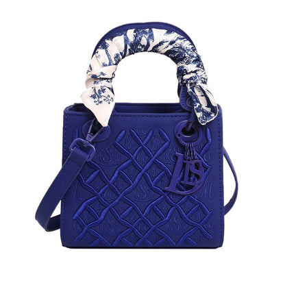 Women's Artisan-Embroidered Quilted Satchel - Heirloom-Quality Shoulder Bag w/ Detachable Silk Scarf & Convertible Strap, Textured Vegan Leather
