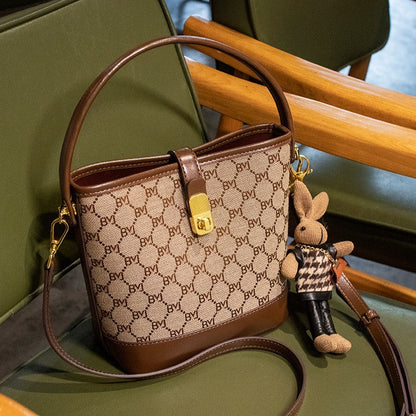 Women's Rabbit Muse Bucket Bag - Heritage Print & Crafted Leather Convertible Carry with Signature Charm & Optimized Capacity