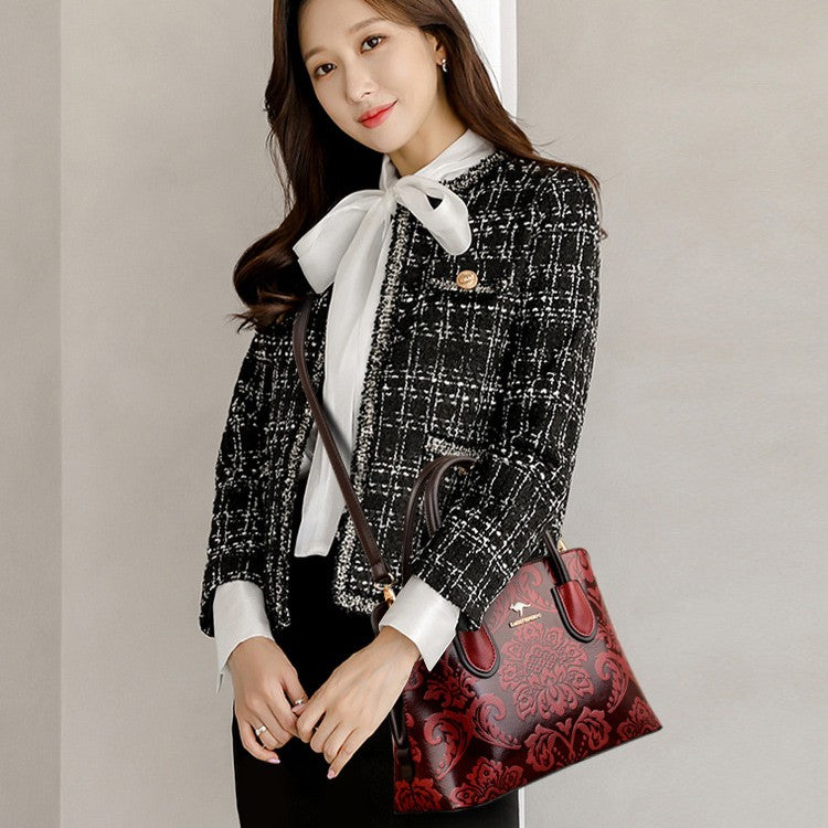 Women's Gilded Heirloom Satchel - Hand-Tooled Embossed Leather Convertible with Timeless Architecture & Artisan Legacy