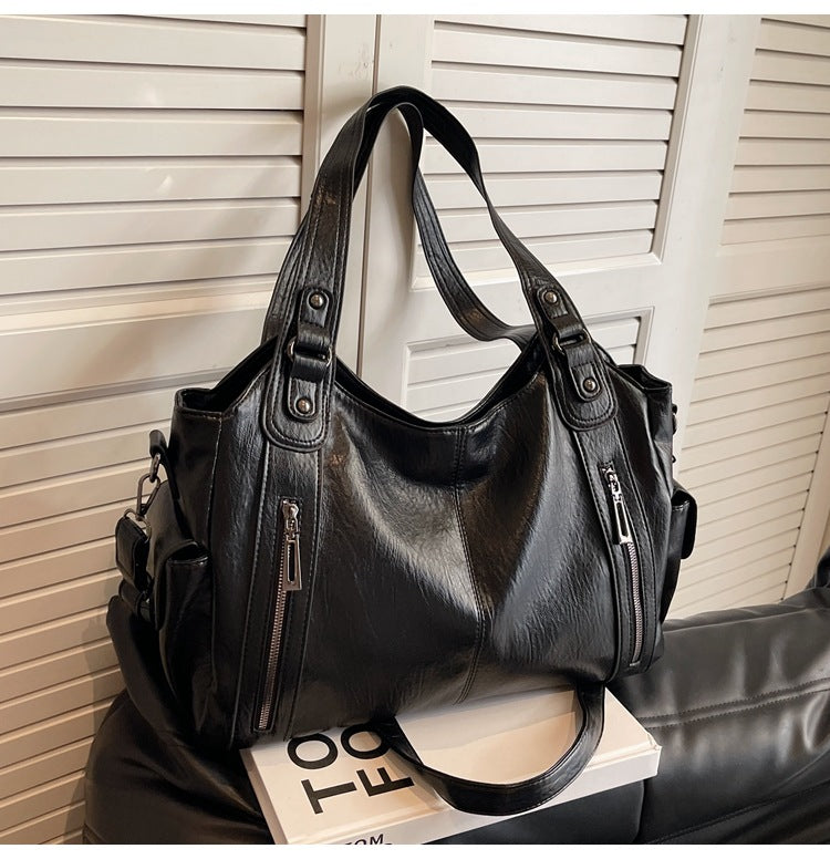 Women's Large-Capacity Vintage Tote Bag: Versatile High-End Shoulder and Handbag, Suitable for Crossbody Wear