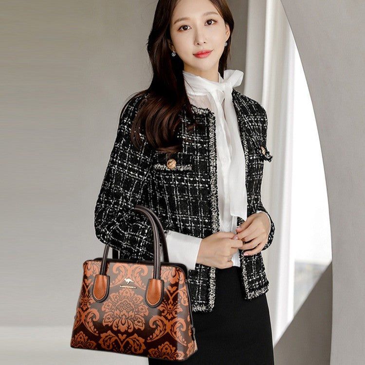 Women's Gilded Heirloom Satchel - Hand-Tooled Embossed Leather Convertible with Timeless Architecture & Artisan Legacy