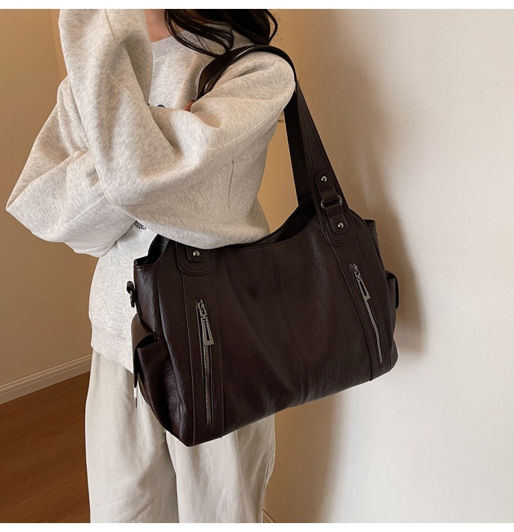 Women's Large-Capacity Vintage Tote Bag: Versatile High-End Shoulder and Handbag, Suitable for Crossbody Wear