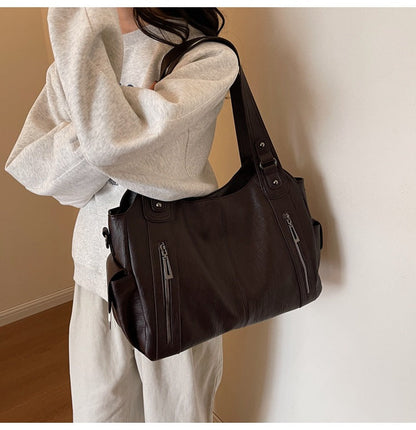 Women's Large-Capacity Vintage Tote Bag: Versatile High-End Shoulder and Handbag, Suitable for Crossbody Wear