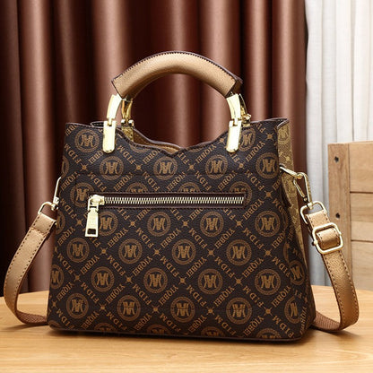Women's Artisan Color-Block Tote - High-Capacity Convertible Shoulder Bag with Signature Print