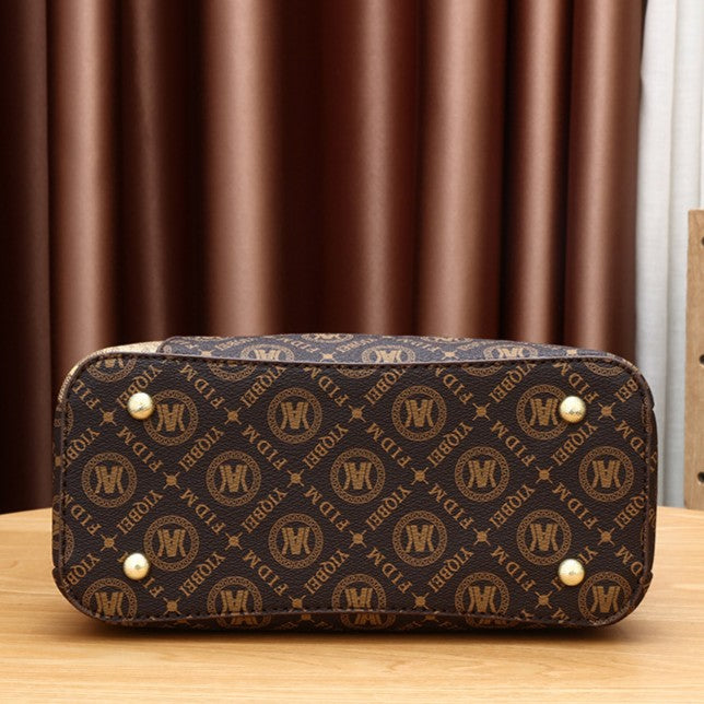 Women's Artisan Color-Block Tote - High-Capacity Convertible Shoulder Bag with Signature Print