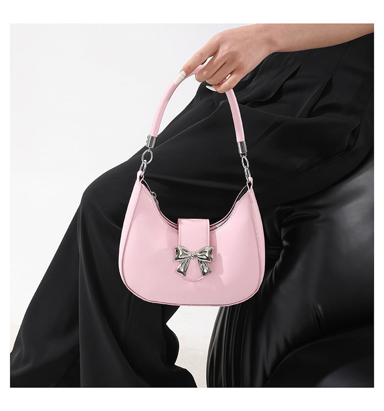 Women’s Bow-Adorned Chain Shoulder Bag - Crossbody Purse with Detachable Strap