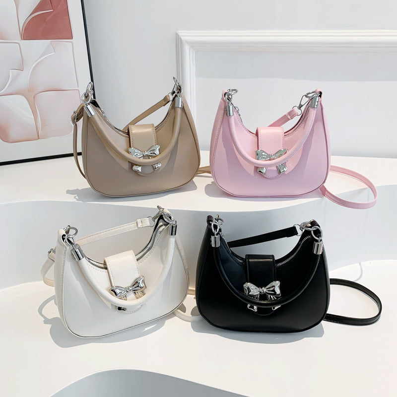 Women’s Bow-Adorned Chain Shoulder Bag - Crossbody Purse with Detachable Strap