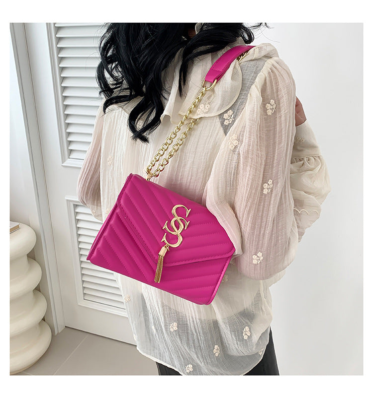 Women's Lattice Chain Satchel - Artisan-Quilted Crossbody with Signature Hardware