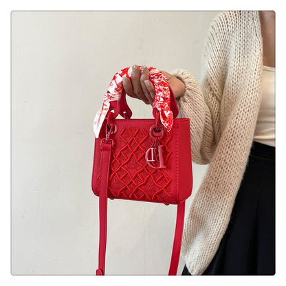 Women's Artisan-Embroidered Quilted Satchel - Heirloom-Quality Shoulder Bag w/ Detachable Silk Scarf & Convertible Strap, Textured Vegan Leather