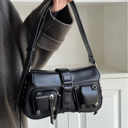 Women’s Structured Baguette Bag - PU Leather Topstitched Purse for Urban Minimalism