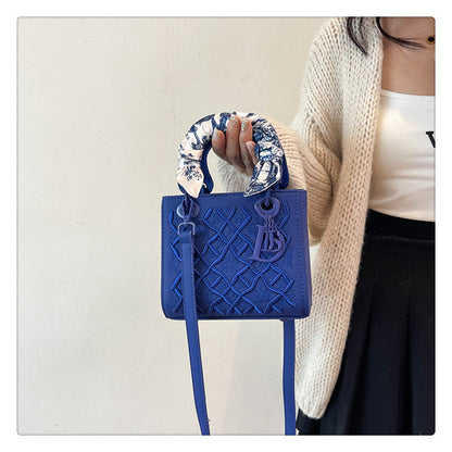 Women's Artisan-Embroidered Quilted Satchel - Heirloom-Quality Shoulder Bag w/ Detachable Silk Scarf & Convertible Strap, Textured Vegan Leather