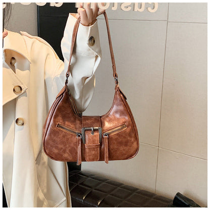 Women's Heartland Crescent — Vintage-Inspired Shoulder Saddle with Distressed Leather Accents & Adjustable Strap