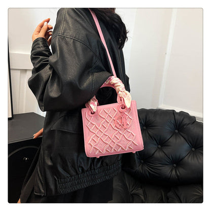 Women's Artisan-Embroidered Quilted Satchel - Heirloom-Quality Shoulder Bag w/ Detachable Silk Scarf & Convertible Strap, Textured Vegan Leather