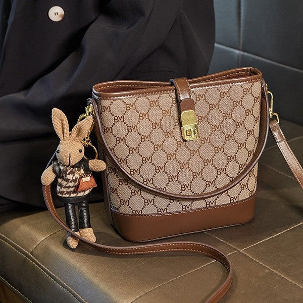 Women's Rabbit Muse Bucket Bag - Heritage Print & Crafted Leather Convertible Carry with Signature Charm & Optimized Capacity