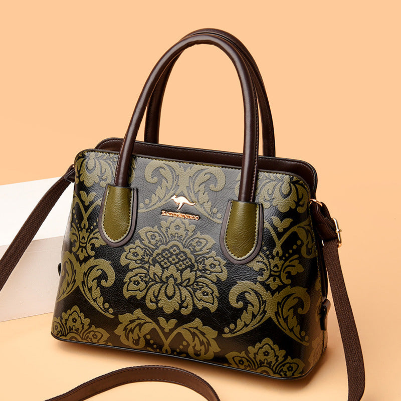 Women's Gilded Heirloom Satchel - Hand-Tooled Embossed Leather Convertible with Timeless Architecture & Artisan Legacy