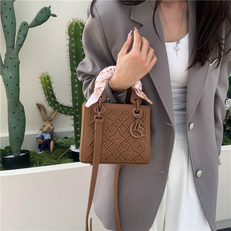 Women's Artisan-Embroidered Quilted Satchel - Heirloom-Quality Shoulder Bag w/ Detachable Silk Scarf & Convertible Strap, Textured Vegan Leather