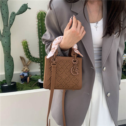 Women's Artisan-Embroidered Quilted Satchel - Heirloom-Quality Shoulder Bag w/ Detachable Silk Scarf & Convertible Strap, Textured Vegan Leather
