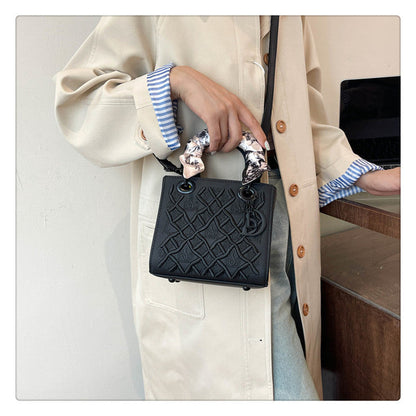 Women's Artisan-Embroidered Quilted Satchel - Heirloom-Quality Shoulder Bag w/ Detachable Silk Scarf & Convertible Strap, Textured Vegan Leather