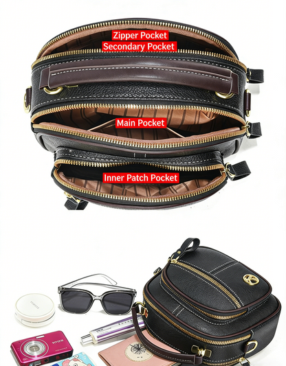 Women's Multi-Zip Compact Satchel — Premium Convertible Shoulder & Crossbody Bag with Curated Organization & Elevated Everyday Style