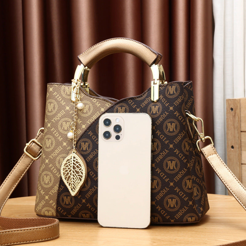 Women's Artisan Color-Block Tote - High-Capacity Convertible Shoulder Bag with Signature Print