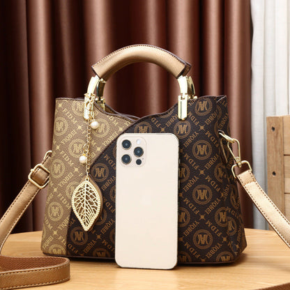 Women's Artisan Color-Block Tote - High-Capacity Convertible Shoulder Bag with Signature Print