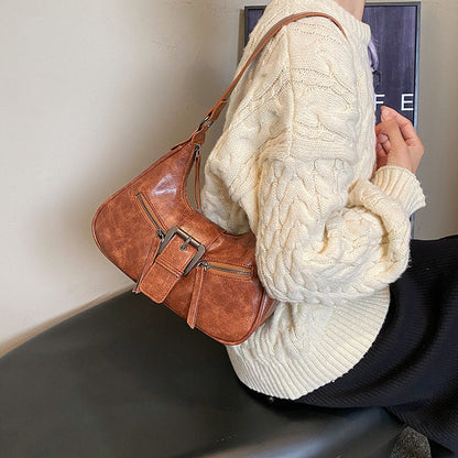 Women's Heartland Crescent — Vintage-Inspired Shoulder Saddle with Distressed Leather Accents & Adjustable Strap