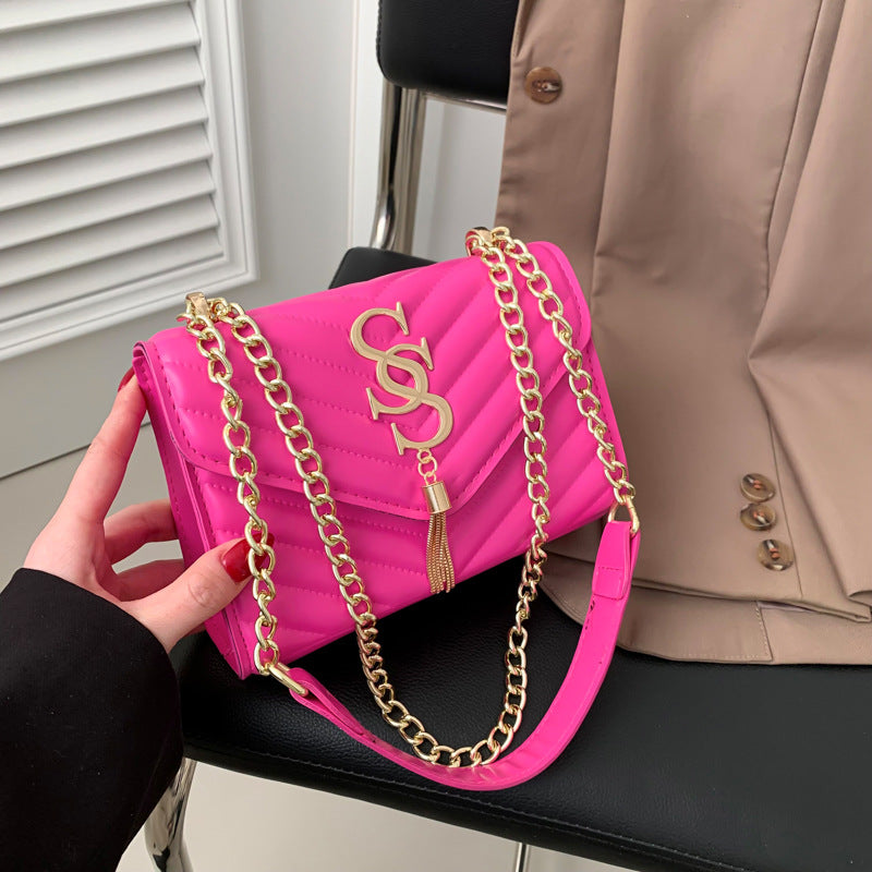 Women's Lattice Chain Satchel - Artisan-Quilted Crossbody with Signature Hardware