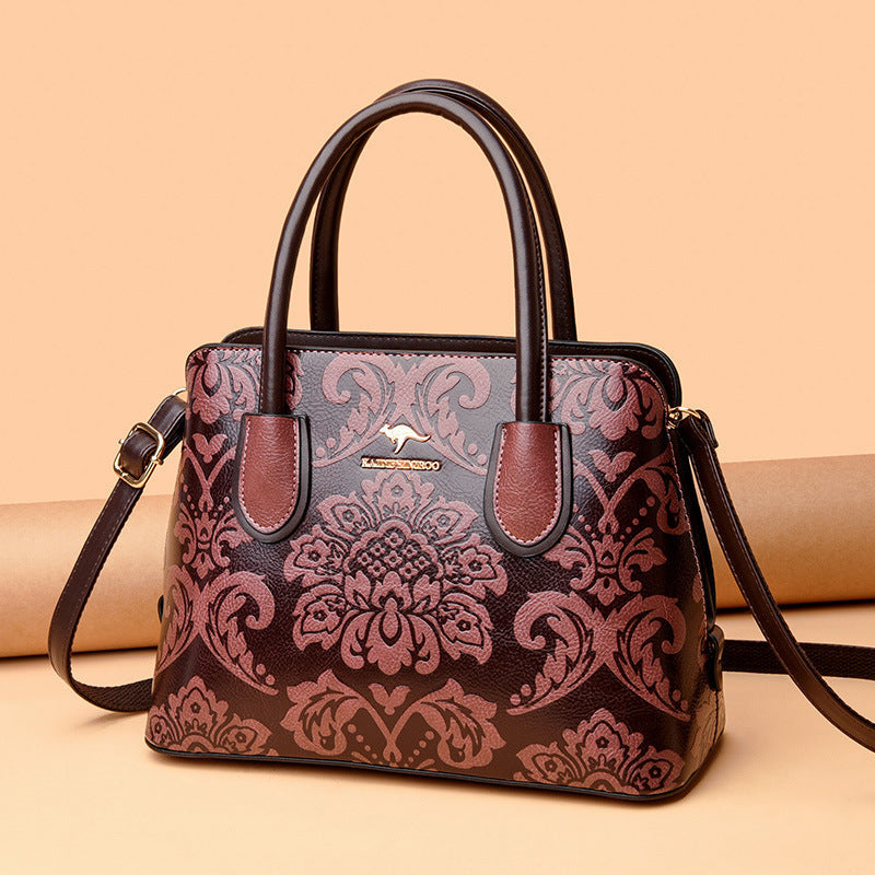 Women's Gilded Heirloom Satchel - Hand-Tooled Embossed Leather Convertible with Timeless Architecture & Artisan Legacy