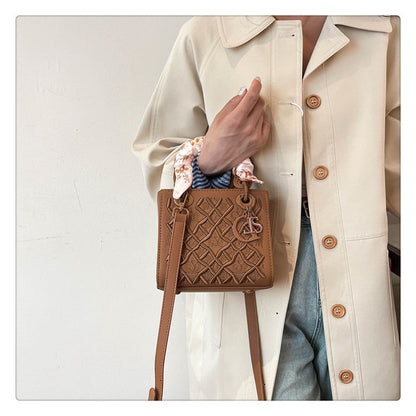 Women's Artisan-Embroidered Quilted Satchel - Heirloom-Quality Shoulder Bag w/ Detachable Silk Scarf & Convertible Strap, Textured Vegan Leather