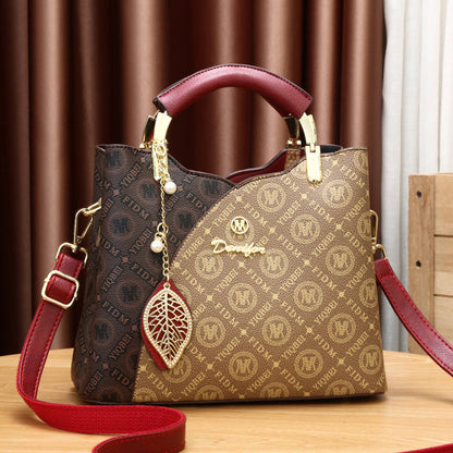 Women's Artisan Color-Block Tote - High-Capacity Convertible Shoulder Bag with Signature Print