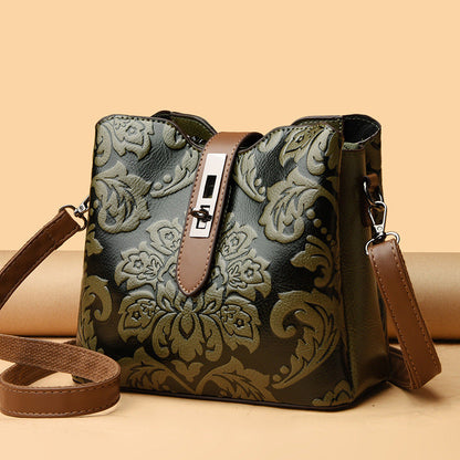 Women's Heritage Artisan Bucket - Distinctive Hand-Blocked Motifs on Heirloom Leather with Village-to-City Versatility
