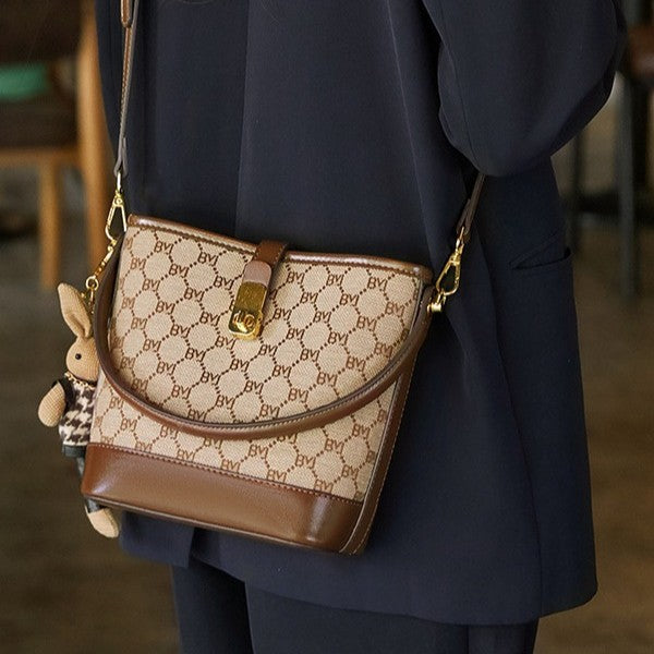 Women's Rabbit Muse Bucket Bag - Heritage Print & Crafted Leather Convertible Carry with Signature Charm & Optimized Capacity