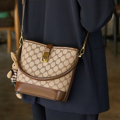 Women's Rabbit Muse Bucket Bag - Heritage Print & Crafted Leather Convertible Carry with Signature Charm & Optimized Capacity
