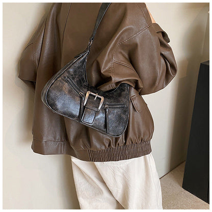 Women's Heartland Crescent — Vintage-Inspired Shoulder Saddle with Distressed Leather Accents & Adjustable Strap