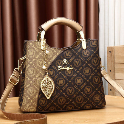 Women's Artisan Color-Block Tote - High-Capacity Convertible Shoulder Bag with Signature Print