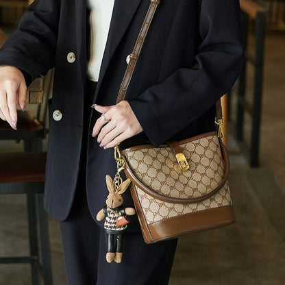 Women's Rabbit Muse Bucket Bag - Heritage Print & Crafted Leather Convertible Carry with Signature Charm & Optimized Capacity