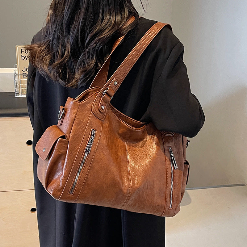 Women's Large-Capacity Vintage Tote Bag: Versatile High-End Shoulder and Handbag, Suitable for Crossbody Wear