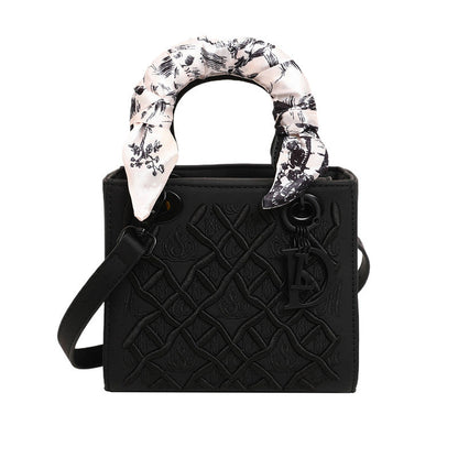 Women's Artisan-Embroidered Quilted Satchel - Heirloom-Quality Shoulder Bag w/ Detachable Silk Scarf & Convertible Strap, Textured Vegan Leather