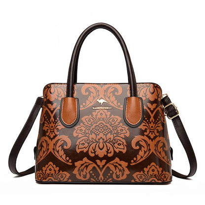 Women's Gilded Heirloom Satchel - Hand-Tooled Embossed Leather Convertible with Timeless Architecture & Artisan Legacy