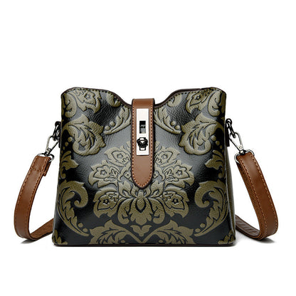 Women's Heritage Artisan Bucket - Distinctive Hand-Blocked Motifs on Heirloom Leather with Village-to-City Versatility