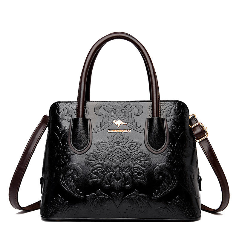 Women's Gilded Heirloom Satchel - Hand-Tooled Embossed Leather Convertible with Timeless Architecture & Artisan Legacy