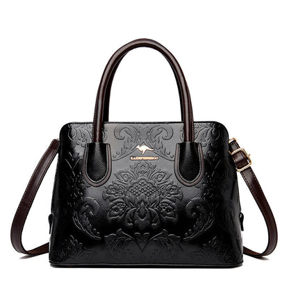 Women's Gilded Heirloom Satchel - Hand-Tooled Embossed Leather Convertible with Timeless Architecture & Artisan Legacy