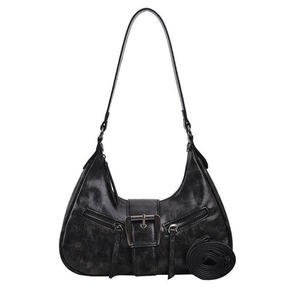 Women's Heartland Crescent — Vintage-Inspired Shoulder Saddle with Distressed Leather Accents & Adjustable Strap
