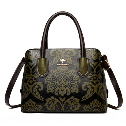 Women's Gilded Heirloom Satchel - Hand-Tooled Embossed Leather Convertible with Timeless Architecture & Artisan Legacy
