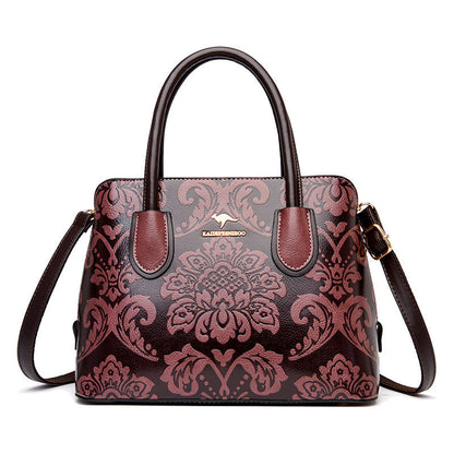Women's Gilded Heirloom Satchel - Hand-Tooled Embossed Leather Convertible with Timeless Architecture & Artisan Legacy