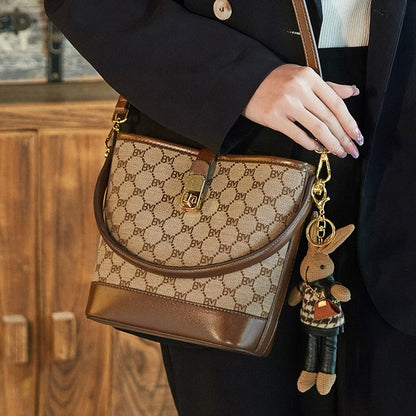 Women's Rabbit Muse Bucket Bag - Heritage Print & Crafted Leather Convertible Carry with Signature Charm & Optimized Capacity